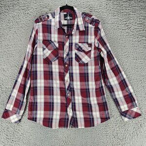 I Jeans Shirt Mens Large Red Plaid Long Sleeve Button Up *GUC*